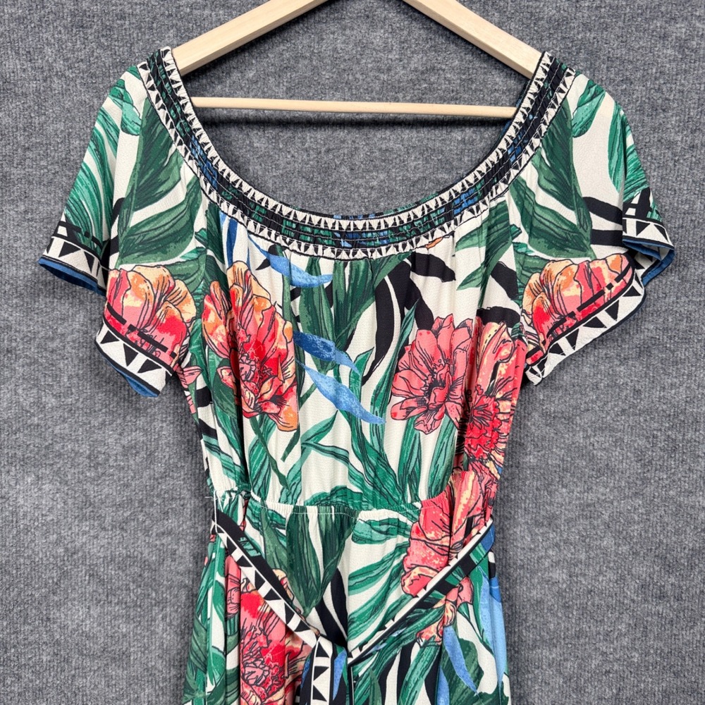 Flying Tomato Size Large Maxi Shift Dress Green Floral Tropical Off The Shoulder - Picture 4 of 10